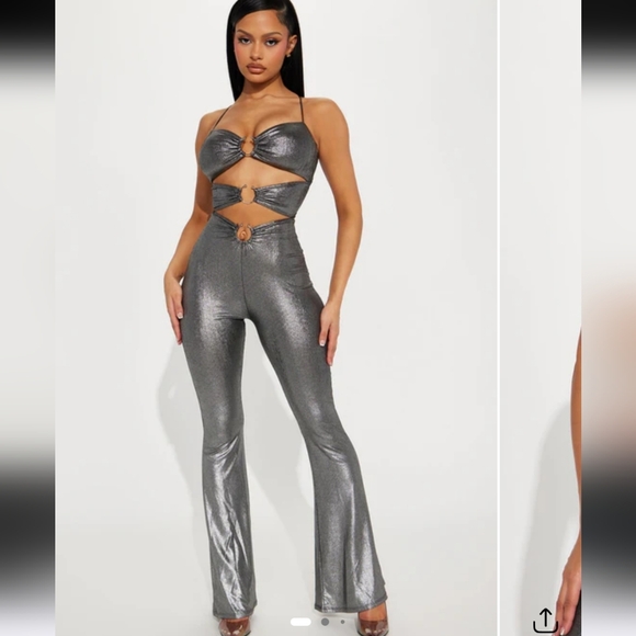 Fashion Nova Pants - FASHION NOVA novaMetallic Silver Halter Jumpsuit